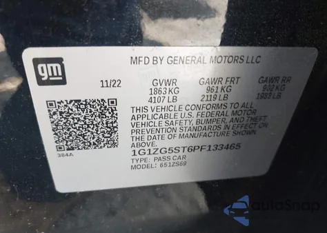 2023 Chevrolet Malibu Fwd Rs z USA, uszkodzony, nr VIN 1G1ZG5ST6PF133465